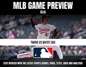 MLB Game Preview graphic featuring a pitcher in a Twins uniform, with the text "Twins vs White Sox" and the MLB logo.
