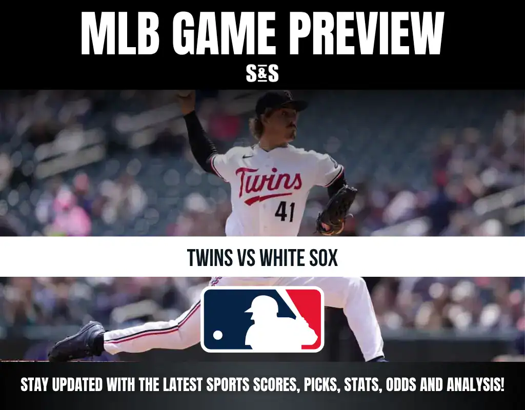 MLB Game Preview graphic featuring a pitcher in a Twins uniform, with the text "Twins vs White Sox" and the MLB logo.