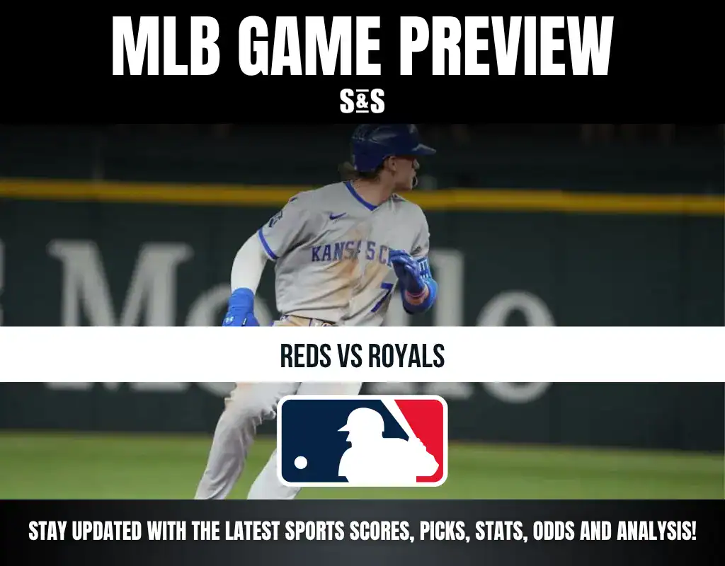 MLB Game Preview featuring Reds vs Royals with a player from the Kansas City Royals in action.