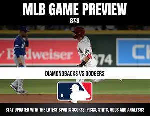 MLB Game Preview featuring Diamondbacks vs Dodgers, with a player running and the MLB logo displayed.
