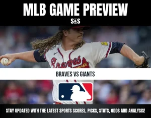 MLB Game Preview featuring a player from the Braves team pitching against the Giants team.