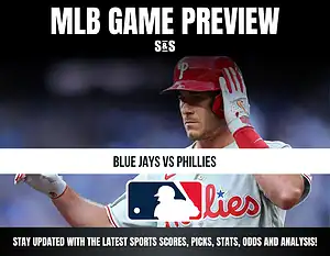 MLB Game Preview for Blue Jays vs Phillies, featuring a player from the Phillies.