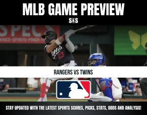 MLB Game Preview with a focus on the Rangers versus Twins game, featuring a player batting.