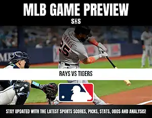 MLB Game Preview: Rays vs Tigers, featuring player at bat with a catcher in the foreground. Stay updated with the latest sports scores, picks, stats, odds and analysis!