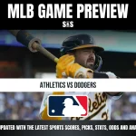 Baseball player from the Athletics preparing to bat in an MLB game preview featuring Athletics vs Dodgers matchup.