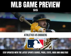 Baseball player from the Athletics preparing to bat in an MLB game preview featuring Athletics vs Dodgers matchup.