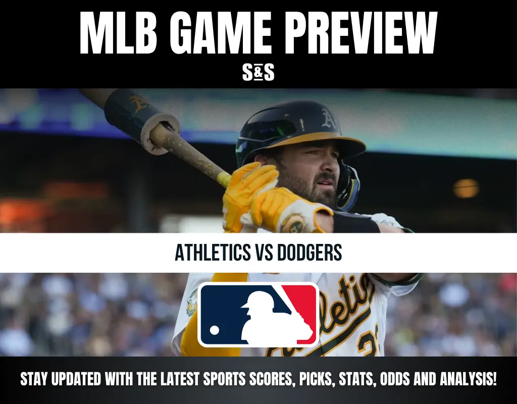 Baseball player from the Athletics preparing to bat in an MLB game preview featuring Athletics vs Dodgers matchup.
