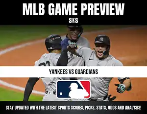 MLB Game Preview featuring Yankees vs Guardians with players celebrating.