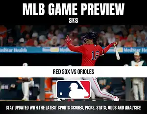 MLB Game Preview featuring a player from the Red Sox against the Orioles, with a logo of Major League Baseball.