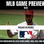 MLB Game Preview featuring a player from the Philadelphia Phillies, with a matchup between the Phillies and Padres.