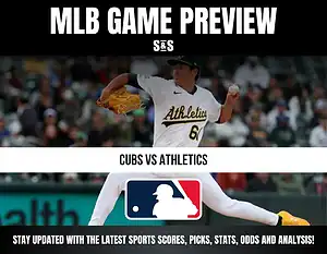 MLB Game Preview featuring Cubs vs Athletics. A player on the Athletics is pitching. Stay updated with the latest sports scores, picks, stats, odds, and analysis.