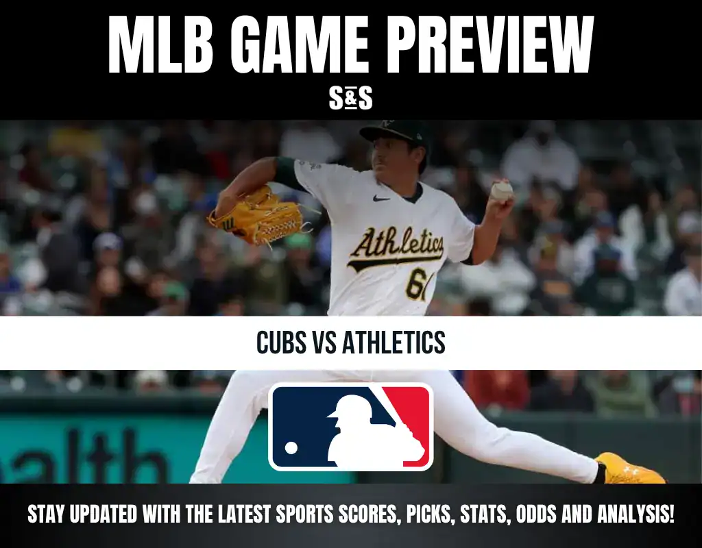 MLB Game Preview featuring Cubs vs Athletics. A player on the Athletics is pitching. Stay updated with the latest sports scores, picks, stats, odds, and analysis.