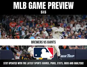 MLB Game Preview featuring Brewers vs Giants with a player in action and the MLB logo at the bottom.