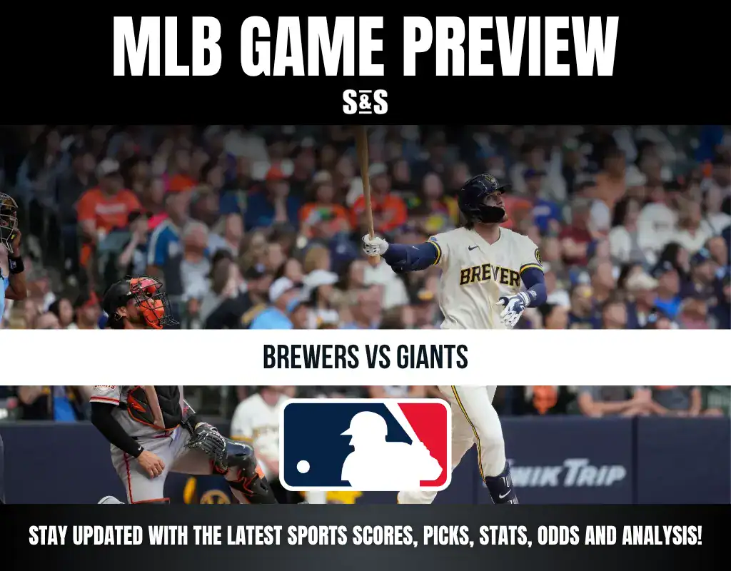 MLB Game Preview featuring Brewers vs Giants with a player in action and the MLB logo at the bottom.