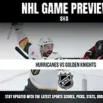 NHL Game Preview featuring Hurricanes vs Golden Knights, with a call to stay updated on the latest sports scores, picks, stats, odds, and analysis.