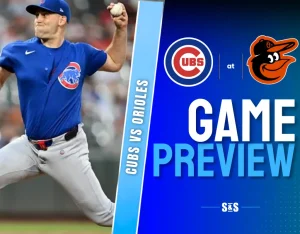 Cubs vs Orioles game preview featuring a player from the Cubs in action.