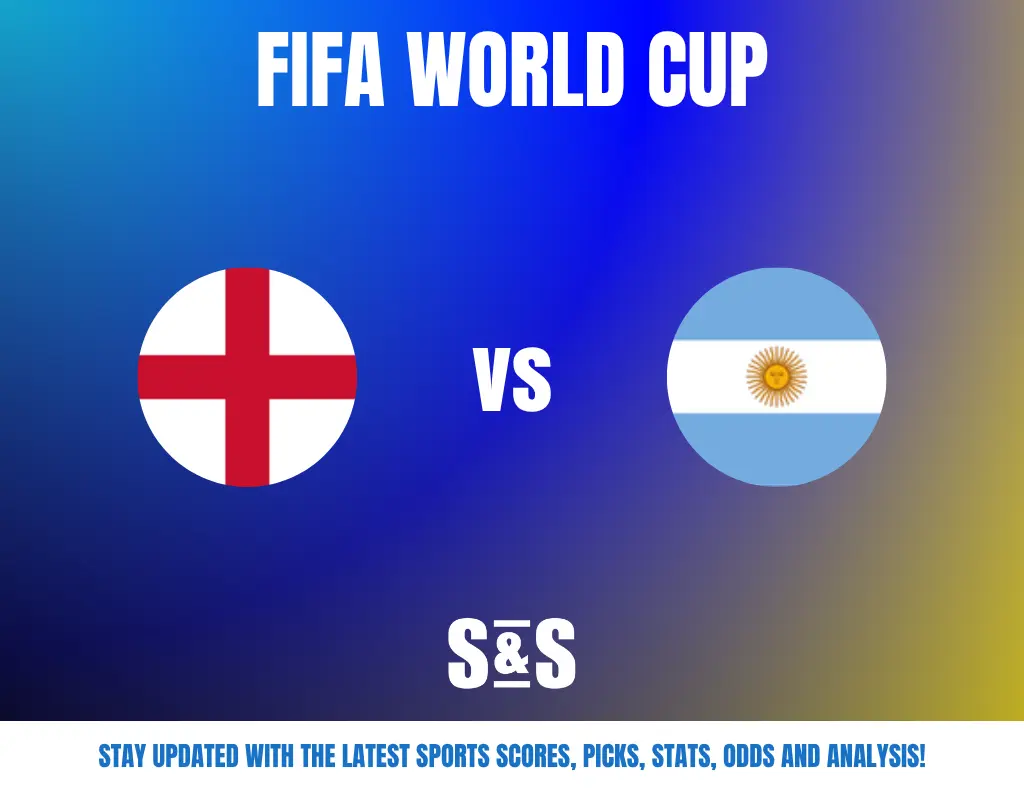 FIFA WORLD CUP with flags of England and Argentina, displaying "vs" in between.