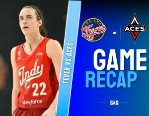 Fever vs Aces game recap featuring a player in a red jersey with the number 22.