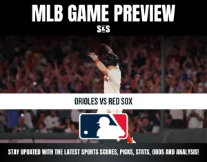 MLB game preview banner featuring the matchup between the Orioles and Red Sox, with a logo of Major League Baseball.