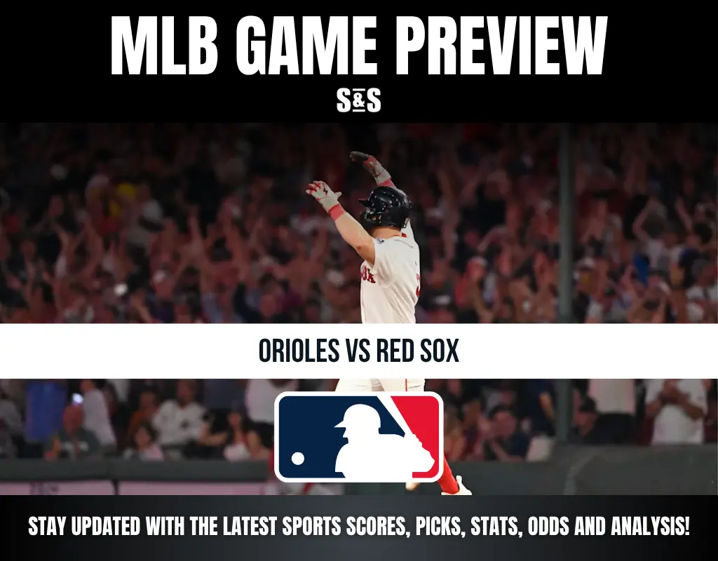 MLB game preview banner featuring the matchup between the Orioles and Red Sox, with a logo of Major League Baseball.