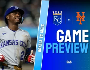 Royals vs Mets game preview featuring a Kansas City player celebrating.