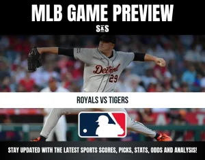 Baseball pitcher in Detroit Tigers uniform throwing a pitch in an MLB game preview for Royals vs Tigers.