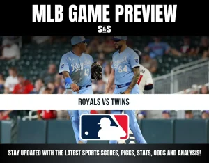 Two Kansas City Royals players in light blue uniforms during a game preview for Royals vs Twins MLB matchup.