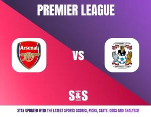 Premier League graphic featuring Arsenal vs. Coventry City logos.