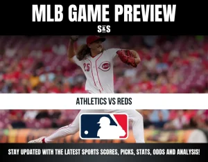 MLB game preview for Athletics vs Reds featuring a Reds pitcher mid-throw, with updates on scores, picks, stats, odds, and analysis.