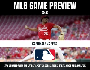Baseball pitcher in a Reds uniform prepares to throw a pitch in an MLB preview for the Cardinals vs Reds game.
