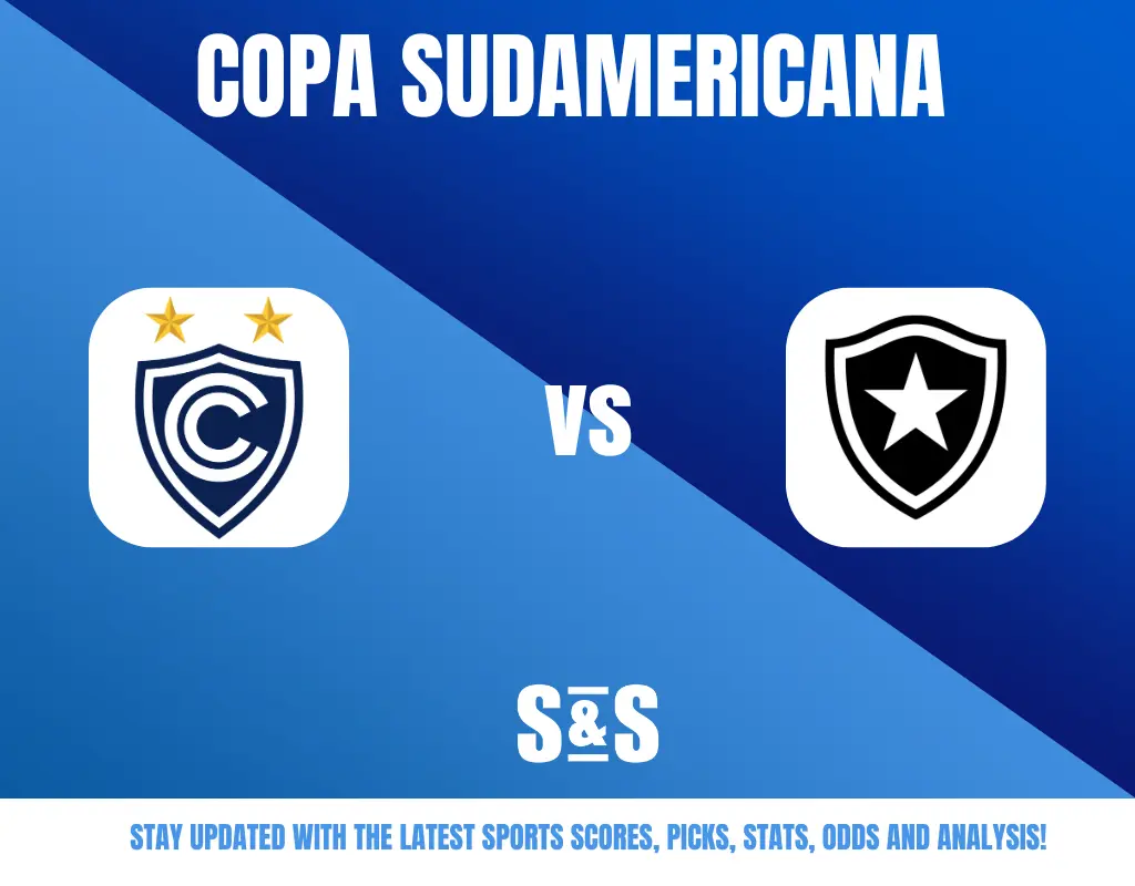 Copa Sudamericana logo with two team logos, one on the left and one on the right, featuring a blue background.