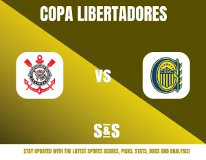 Copa Libertadores logo with a graphic of two teams: one with a black and white emblem and the other in blue and yellow, indicating a match between them.