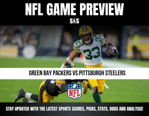 NFL Game Preview for Green Bay Packers vs Pittsburgh Steelers, featuring a player running with the ball.
