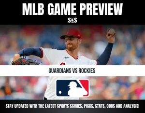 MLB Game Preview for Guardians vs Rockies with a player pitching.