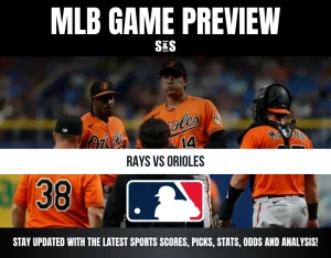MLB game preview featuring Baltimore Orioles players in orange jerseys before a Rays vs Orioles matchup.