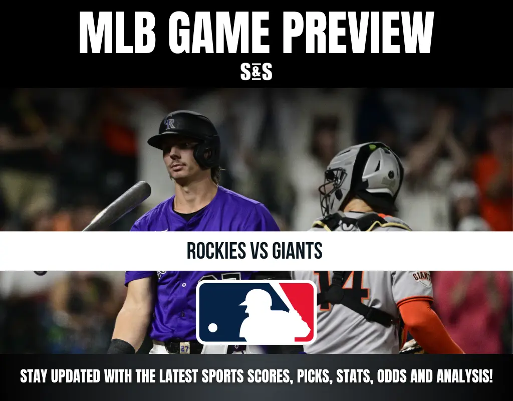MLB Game Preview featuring a matchup between the Rockies and Giants, with a logo of Major League Baseball.