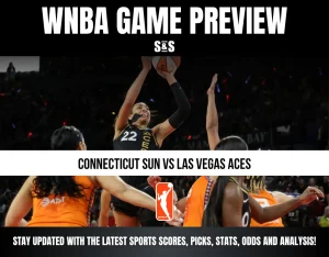 WNBA game preview for Connecticut Sun vs Las Vegas Aces featuring action shot and updates on scores, picks, stats, odds, and analysis.