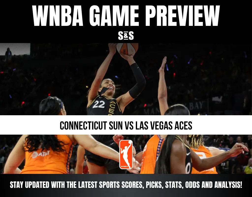 WNBA game preview for Connecticut Sun vs Las Vegas Aces featuring action shot and updates on scores, picks, stats, odds, and analysis.