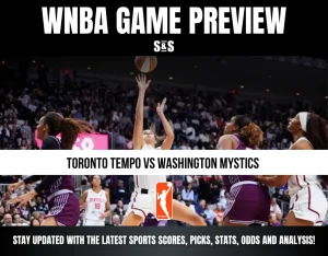WNBA game preview: Toronto Tempo vs Washington Mystics with players in action and fans in the background, featuring scores, picks, and analysis.