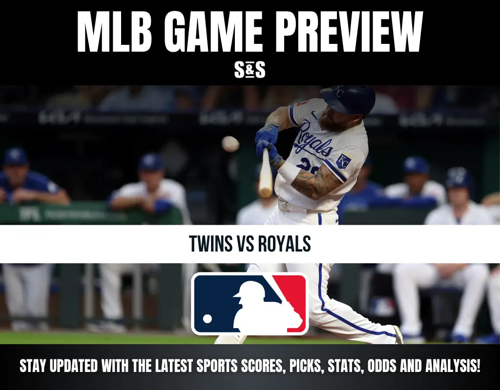 MLB Game Preview for Twins vs Royals with a player from the Royals batting.