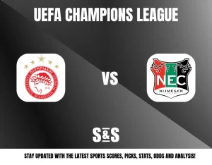 "UEFA Champions League match graphic featuring Olympiakos and NEC Nijmegen logos."