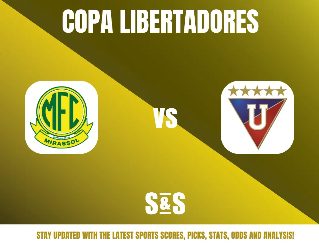 Copa Libertadores logo featuring Mirassol versus an unspecified team, with a call to stay updated on sports scores, picks, stats, odds, and analysis.