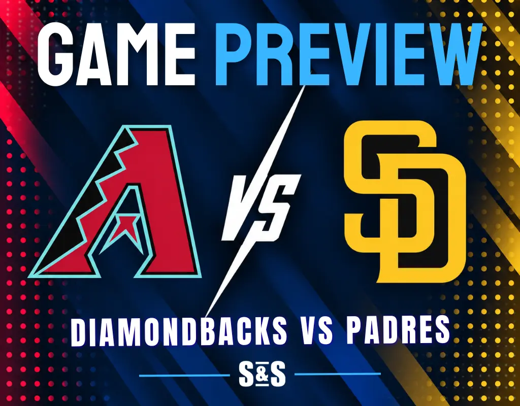 Game preview featuring the logos of the Arizona Diamondbacks and the San Diego Padres with the text "DIAMONDBACKS VS PADRES."