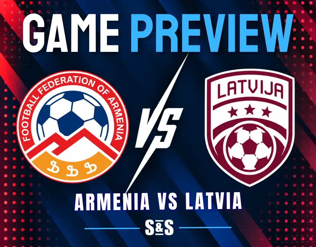 Game preview: Armenia vs Latvia. Football Federation of Armenia logo and Latvia logo.