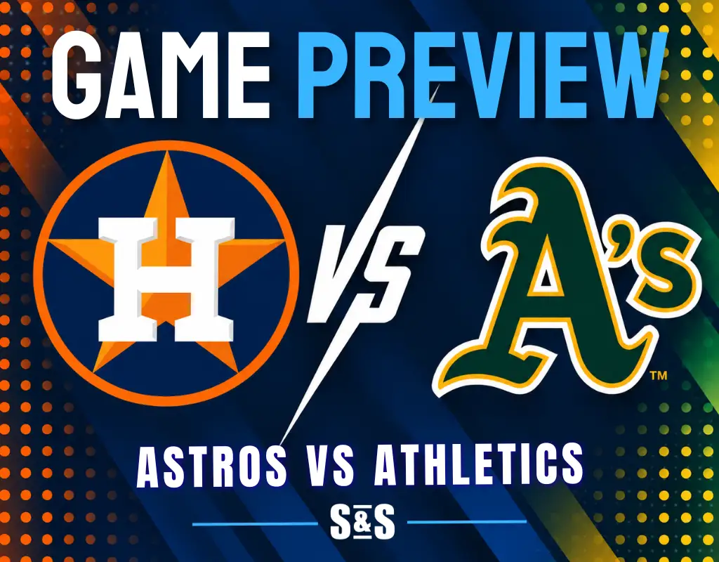 Game preview graphic for Astros vs Athletics.