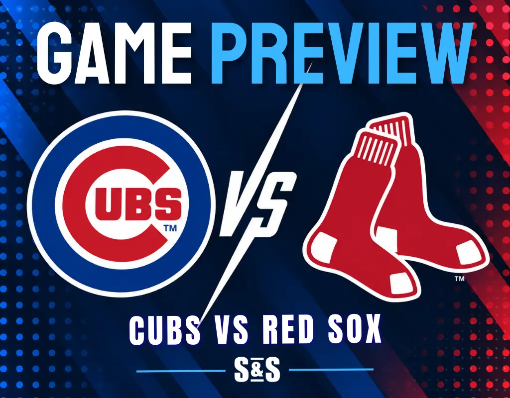 Cubs vs Red Sox game preview graphic.