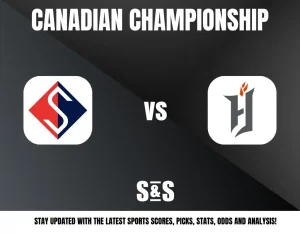 Logos of two teams in the Canadian Championship with "vs" in the center and S&S sports update tagline below.