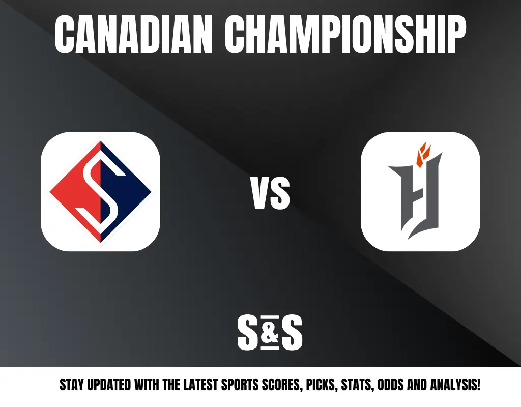 Logos of two teams in the Canadian Championship with "vs" in the center and S&S sports update tagline below.