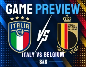 Game preview featuring the Italy and Belgium national football teams' logos, with the text "Italy vs Belgium."