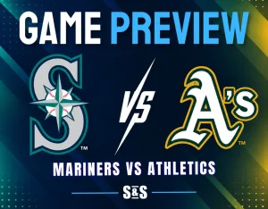 Game preview graphic for Mariners vs Athletics.